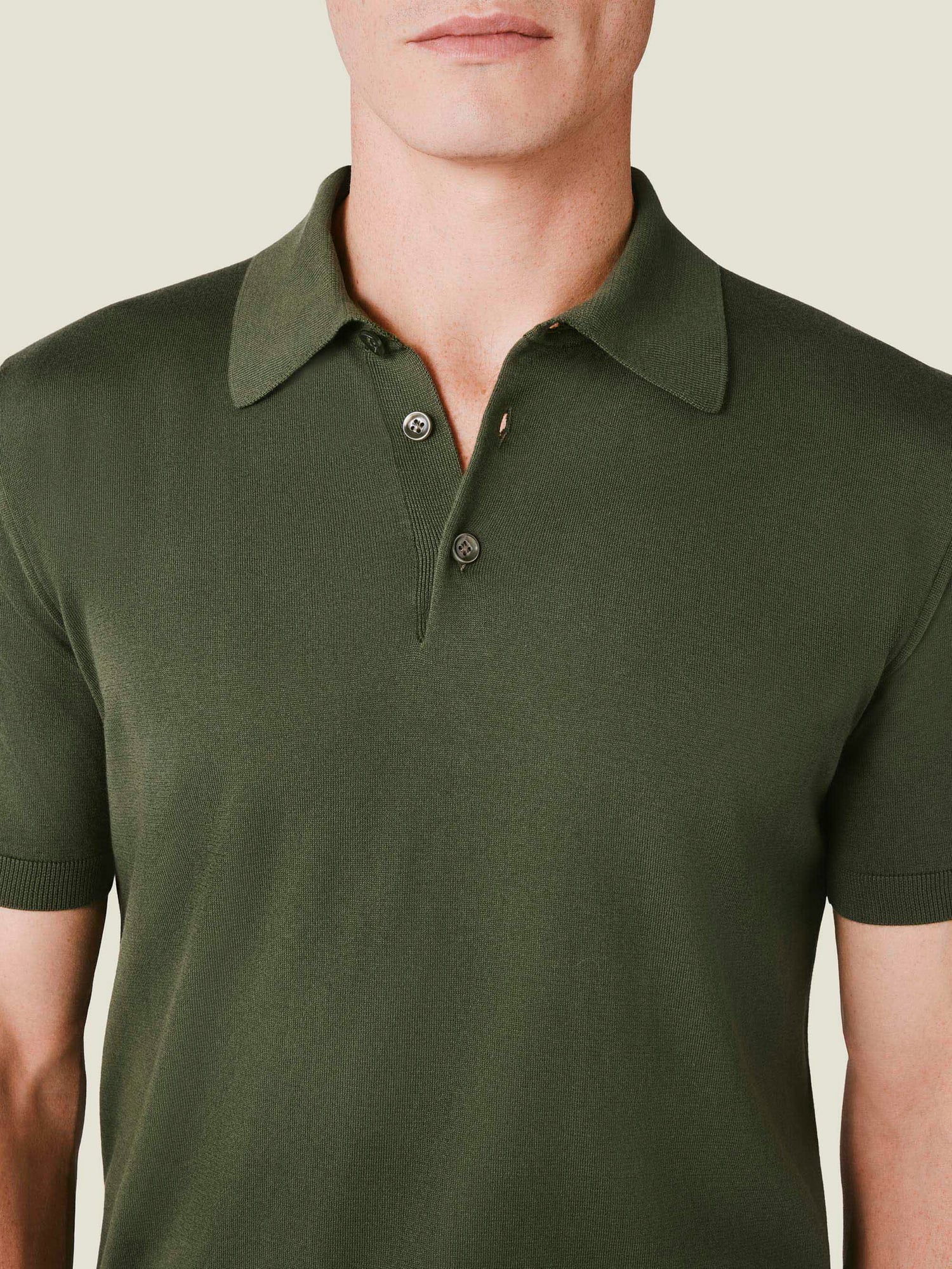 Olive Green Knitted Cotton Short-Sleeved Polo | Luca Faloni