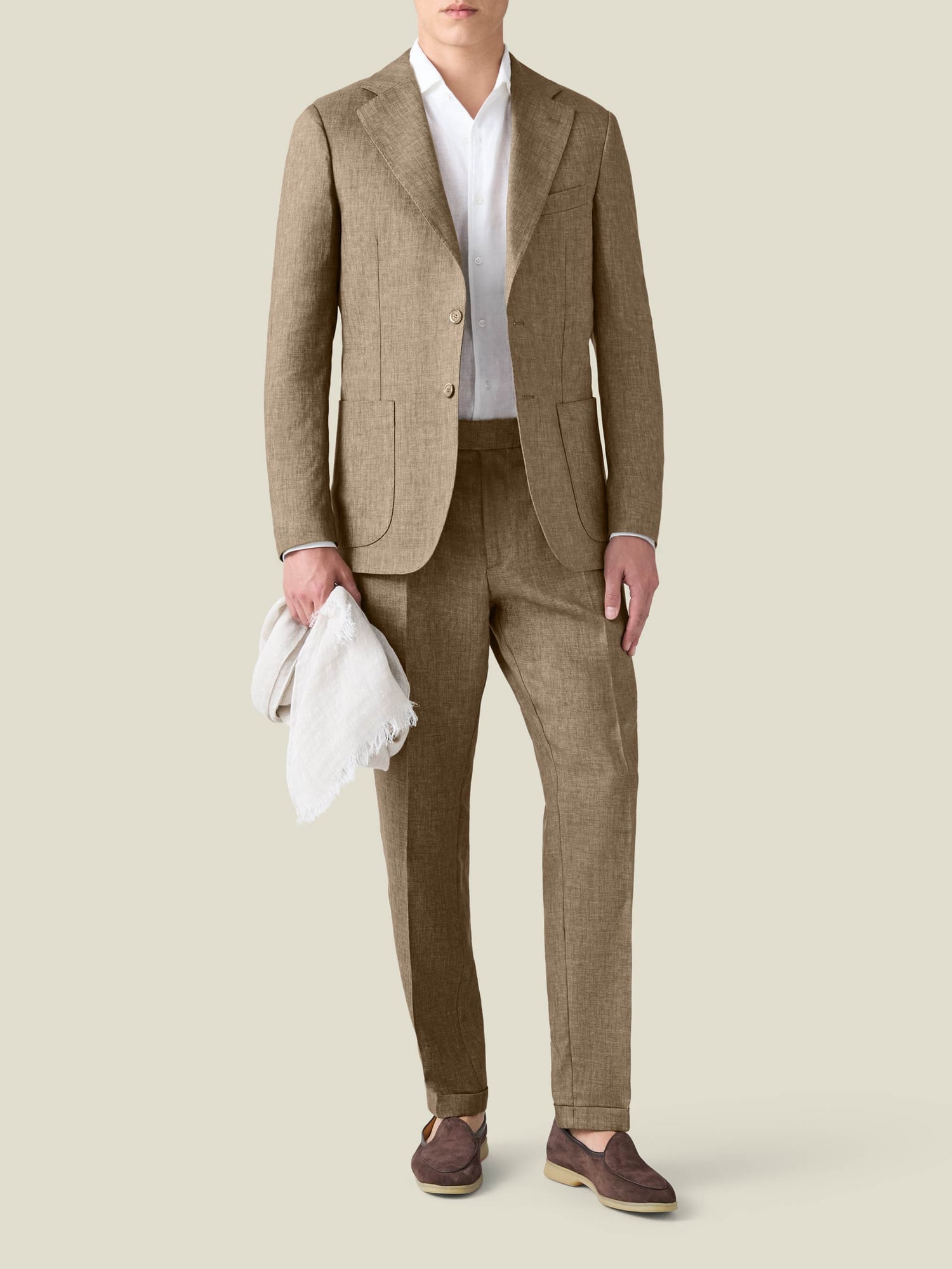 Hazelnut Brown Linen Pleated Trousers | Luca Faloni