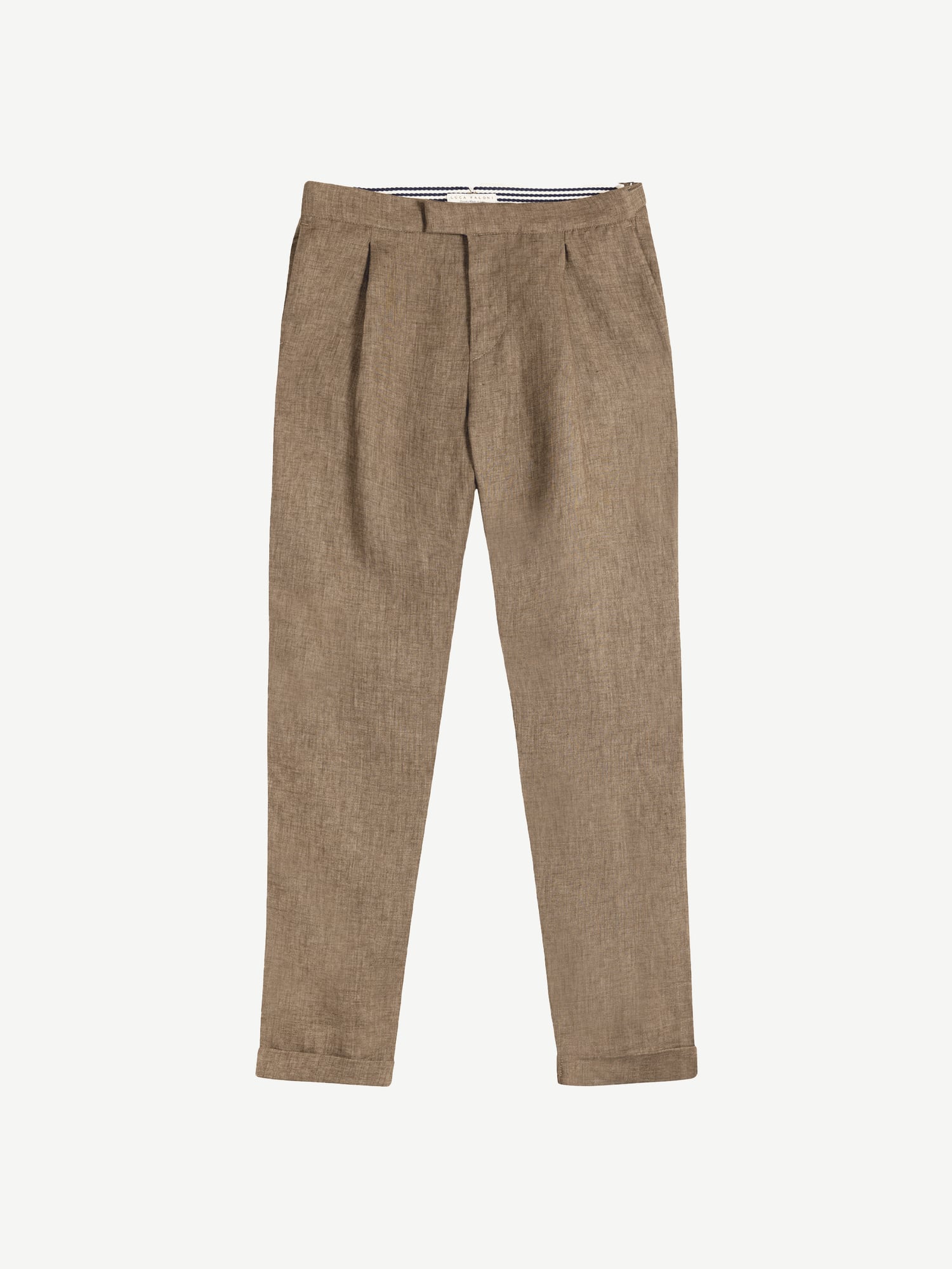 Hazelnut Brown Linen Pleated Trousers | Luca Faloni