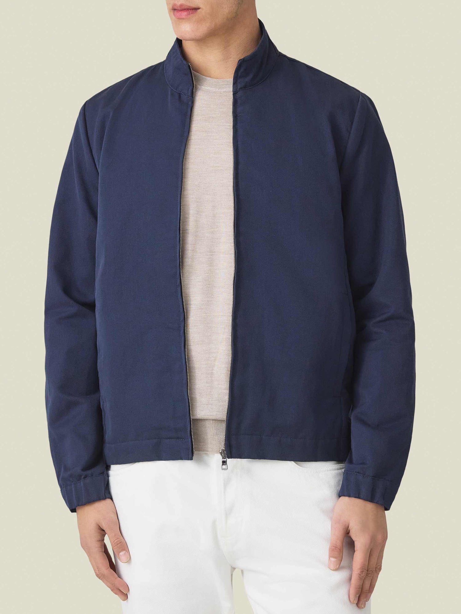 Luca Faloni Linen-Cotton Bomber Midnight Blue