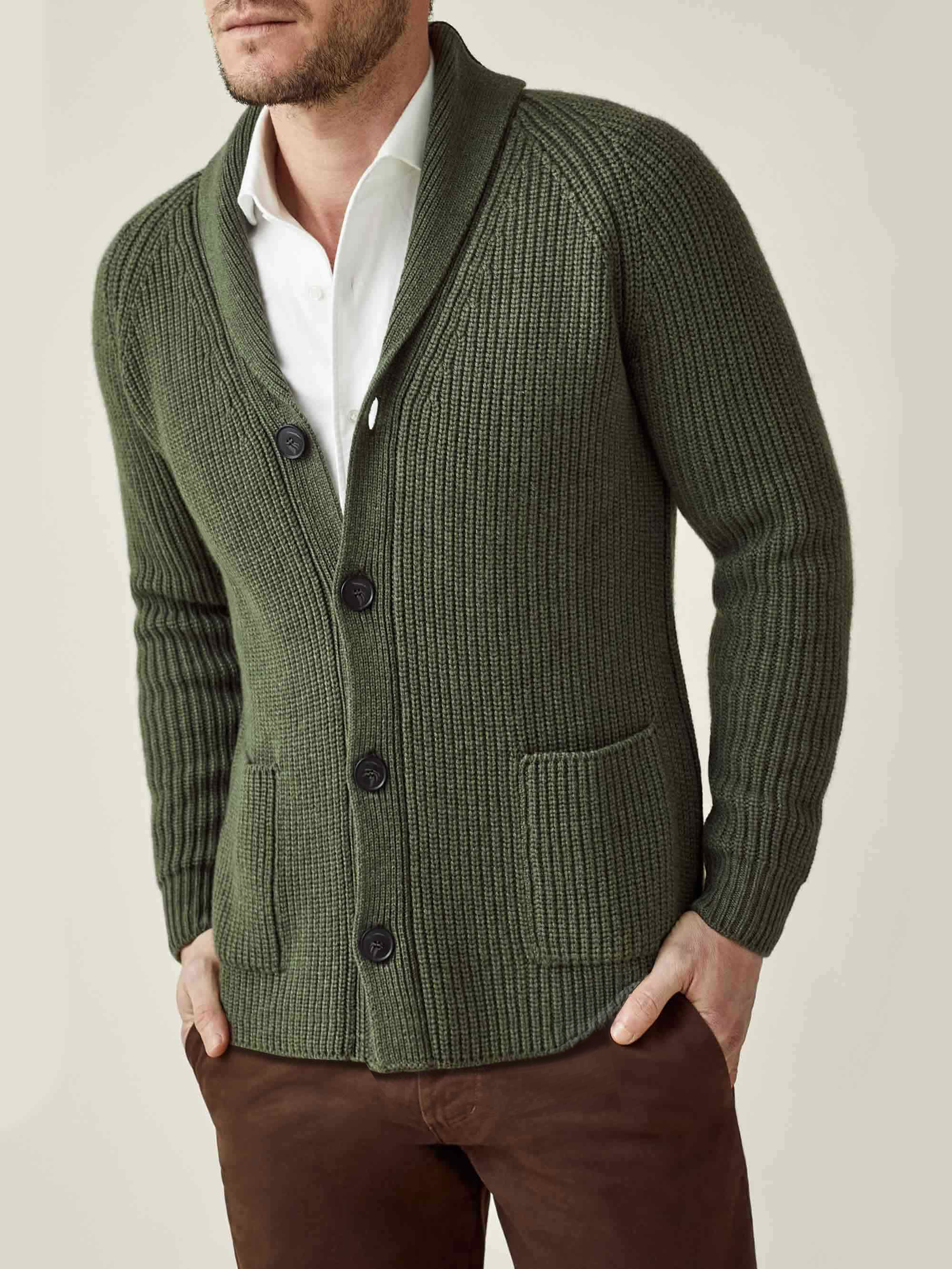 Luca Faloni Cashmere (4-ply) Shawl Cardigan In Green