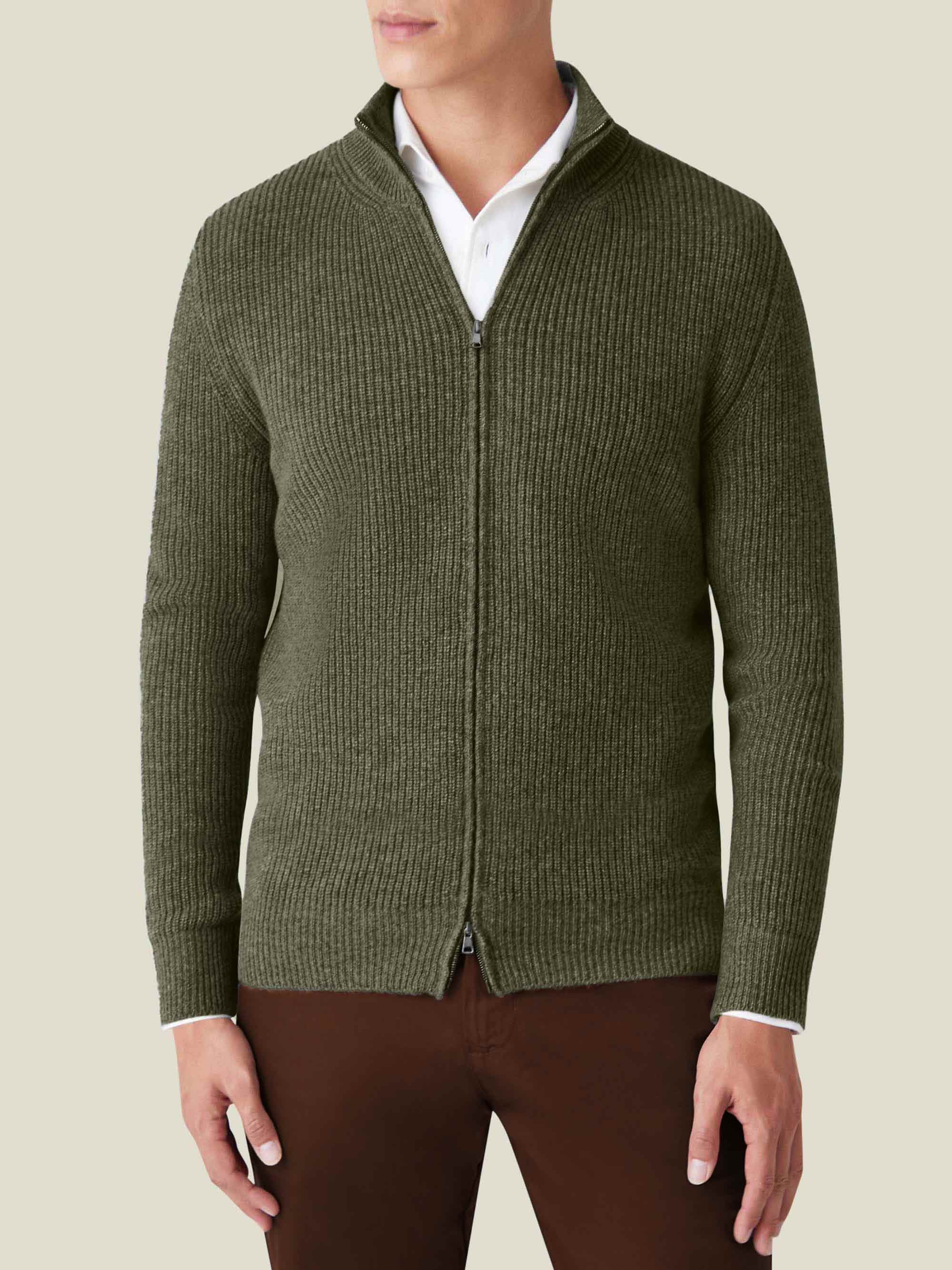 Luca Faloni Cashmere (4-ply) Zip Cardigan In Green