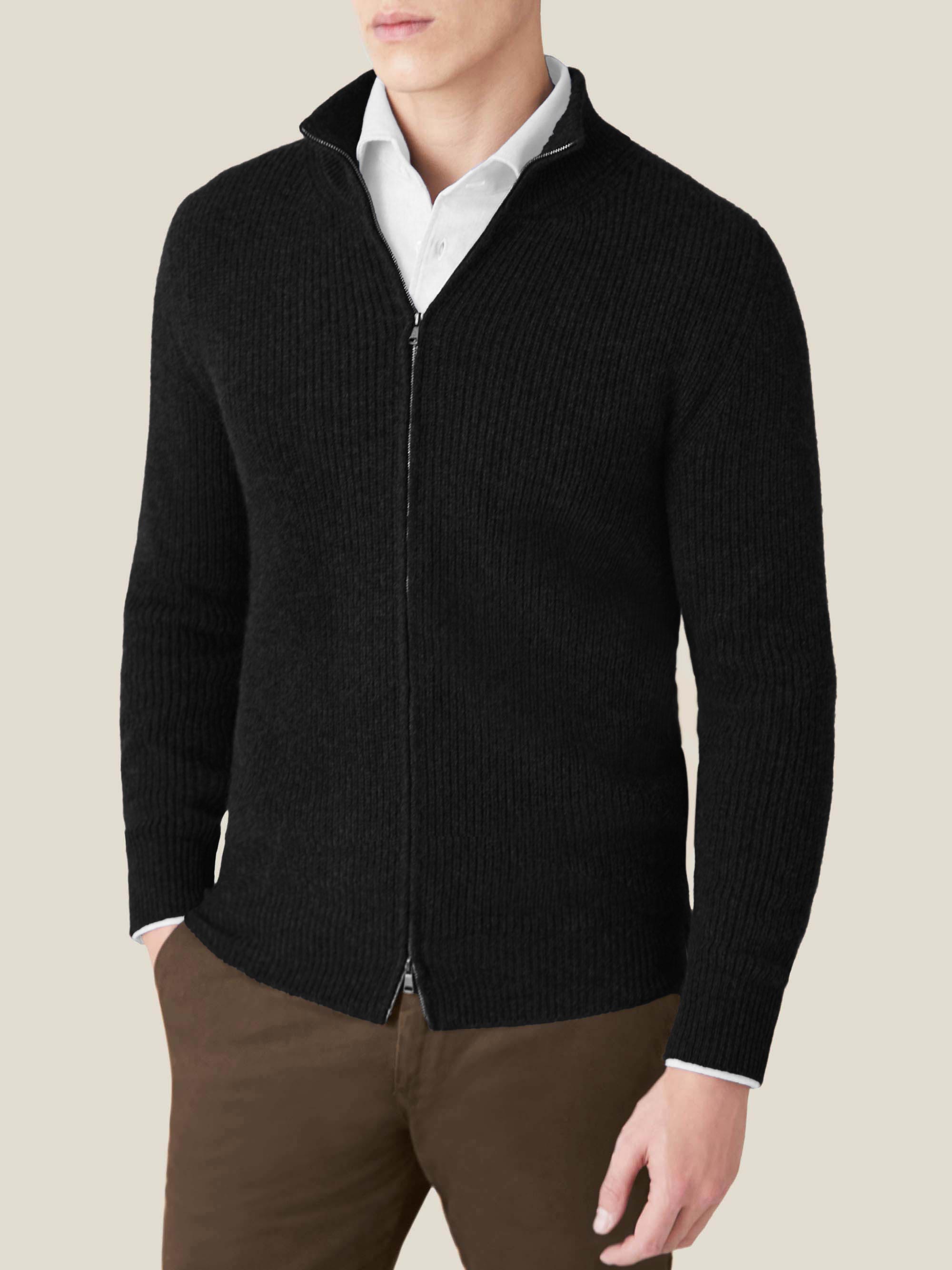Luca Faloni Cashmere (4-ply) Zip Cardigan In Black