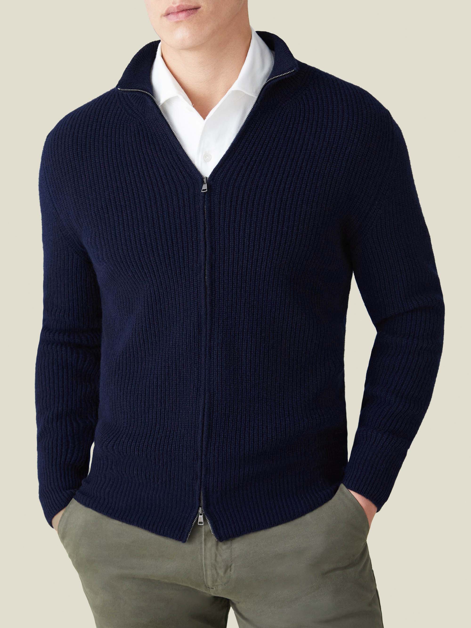 Luca Faloni Cashmere (4-ply) Zip Cardigan In Blue