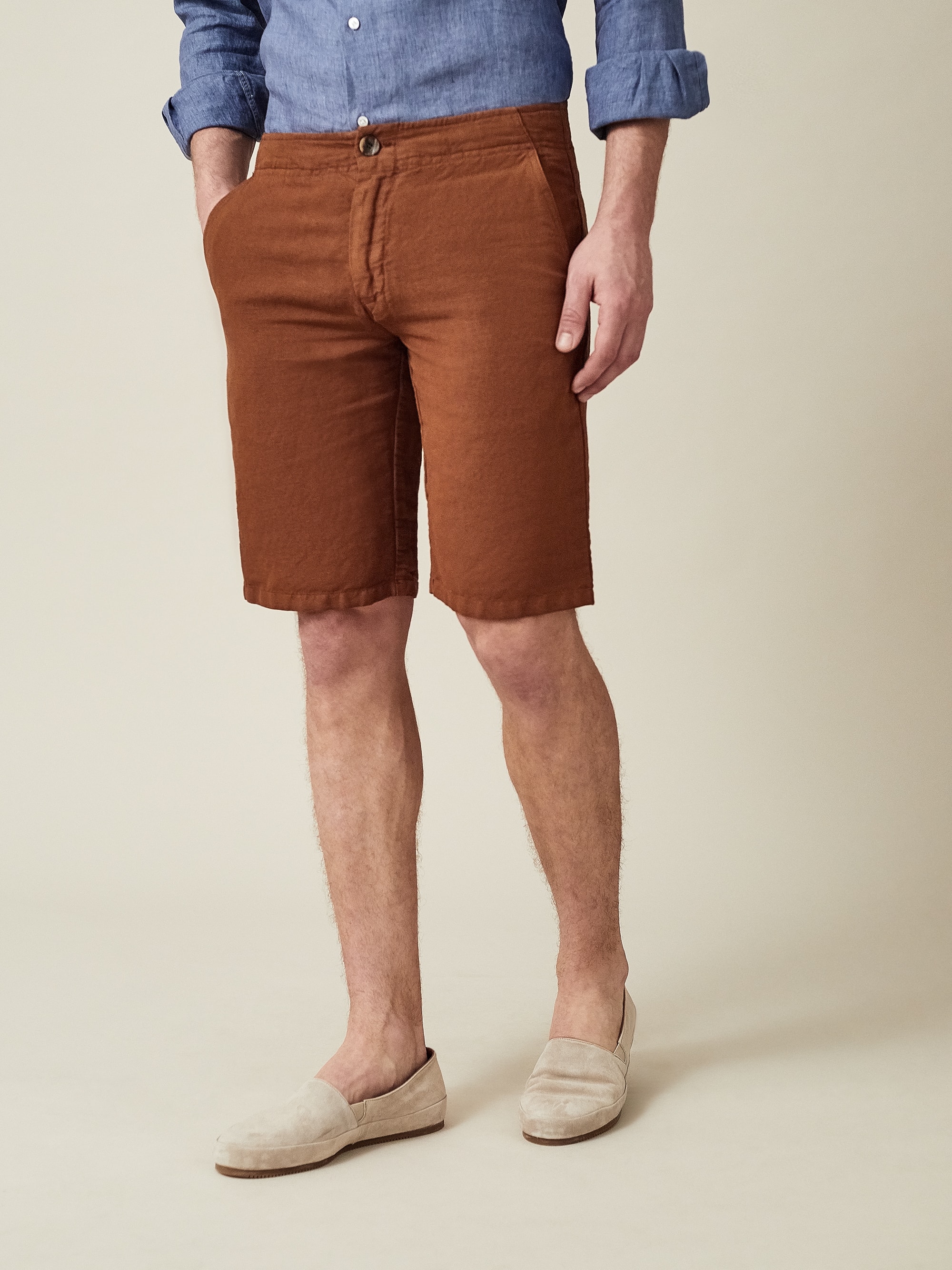 Luca Faloni Linen-cotton Panarea Shorts In Cinnamon