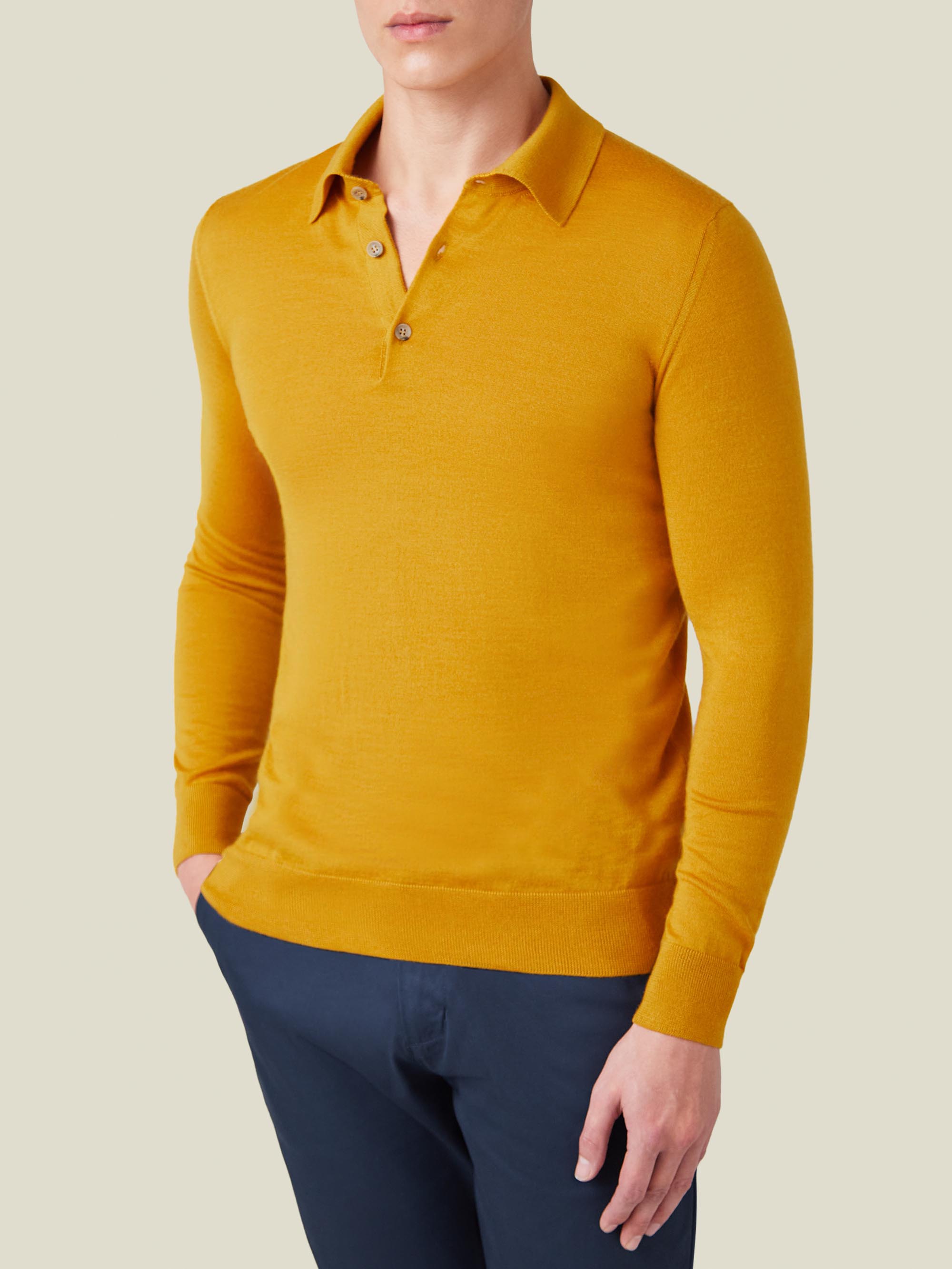 Luca Faloni Silk-cashmere Knitted Polo In Mustard