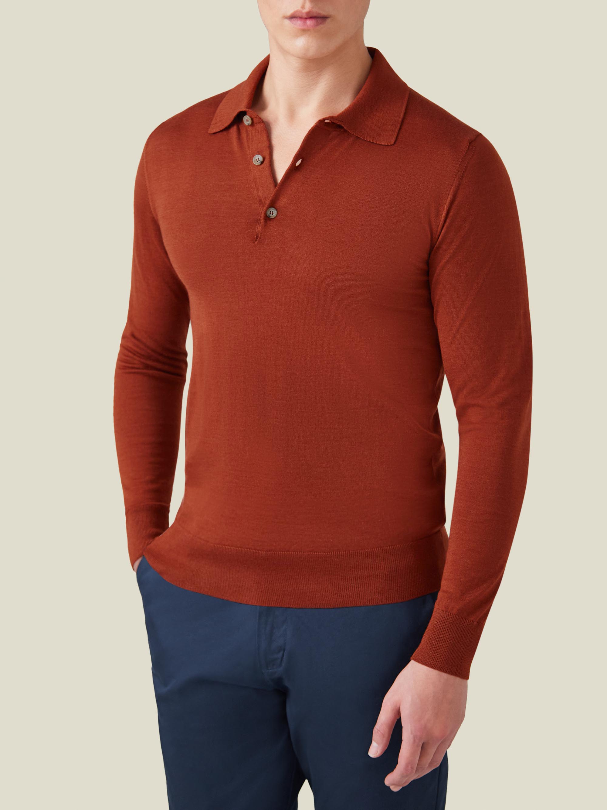 Luca Faloni Rust Fine Silk-cashmere Polo In Rust