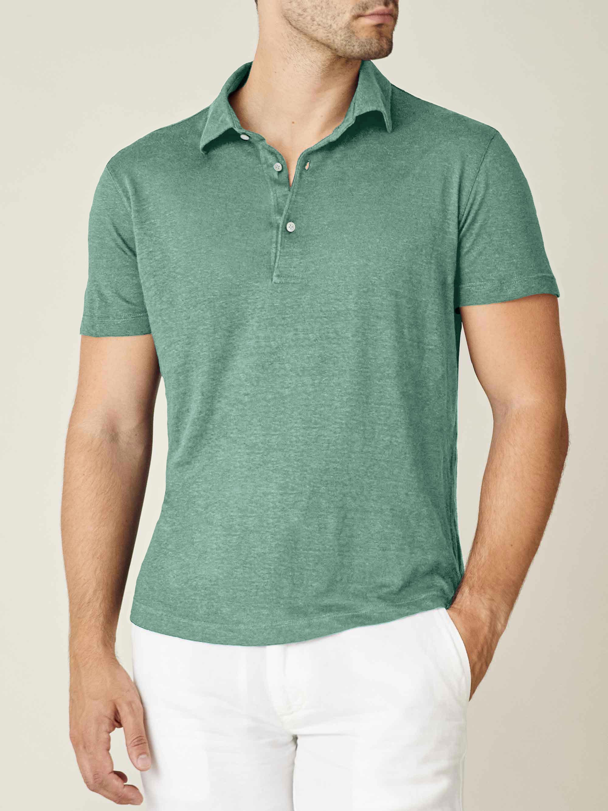 Luca Faloni Linen Jersey Elba Polo In Green