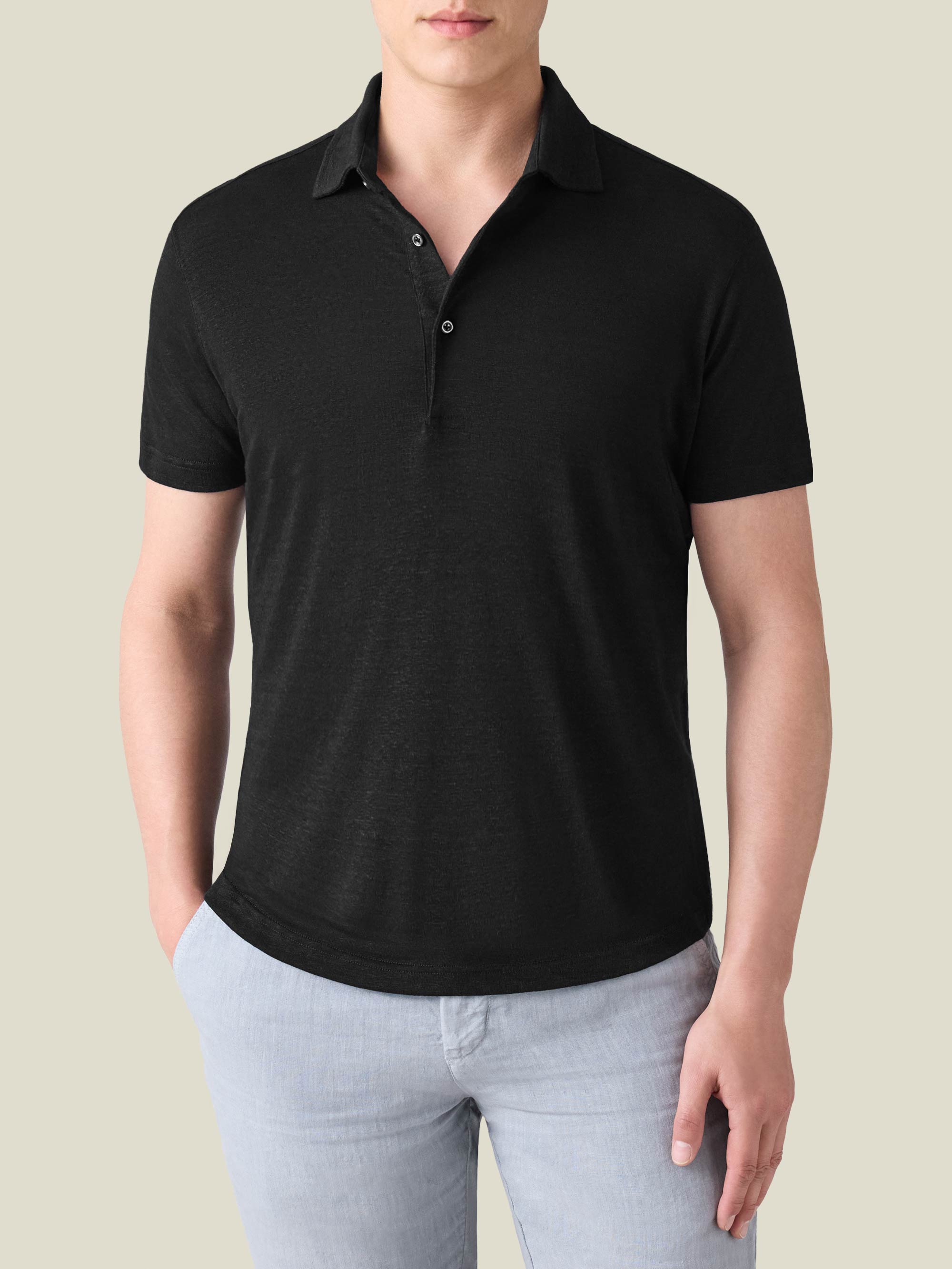 Luca Faloni Linen Jersey Elba Polo In Black