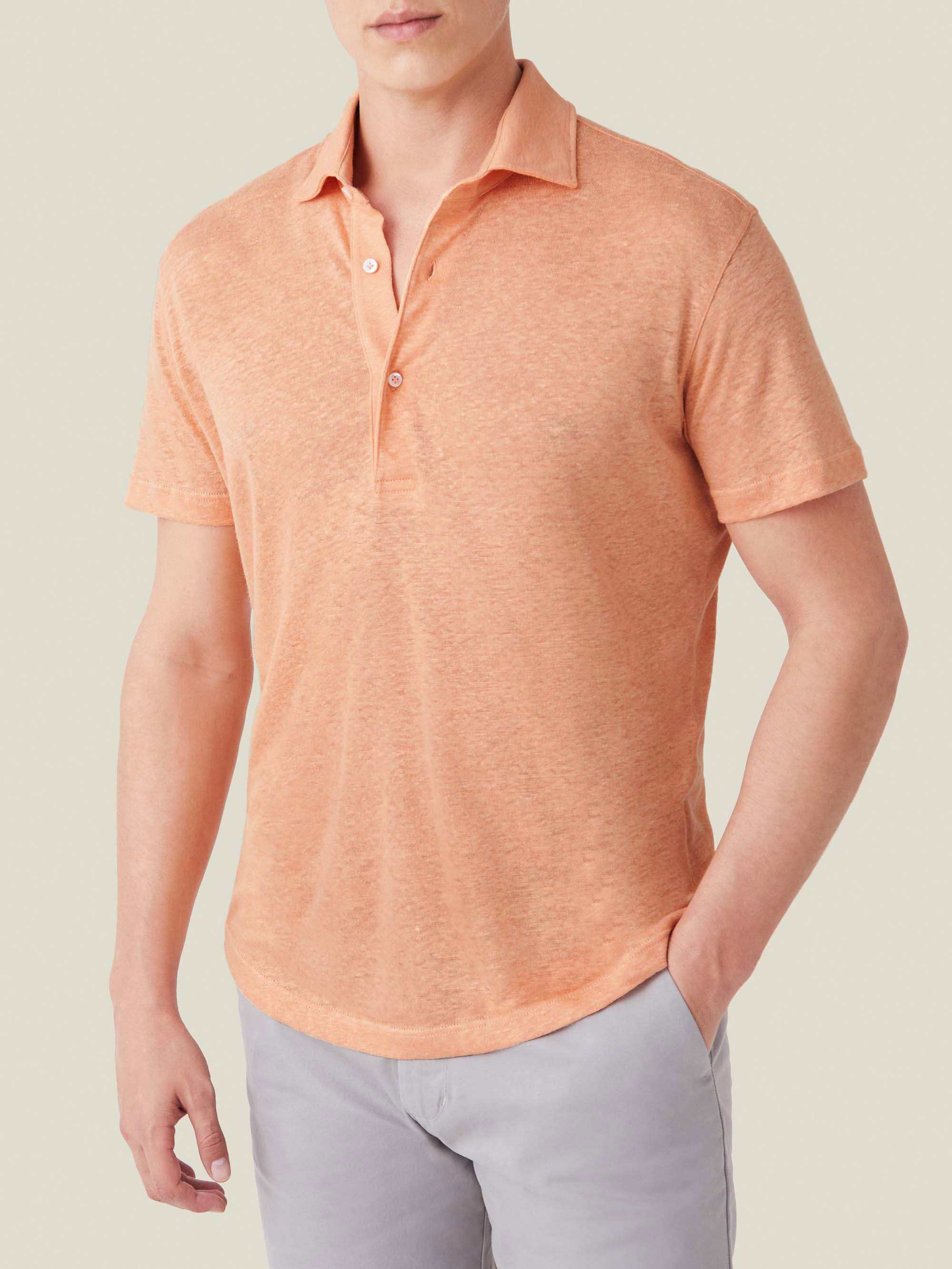 Luca Faloni Peach Elba Linen Jersey Polo In Peach