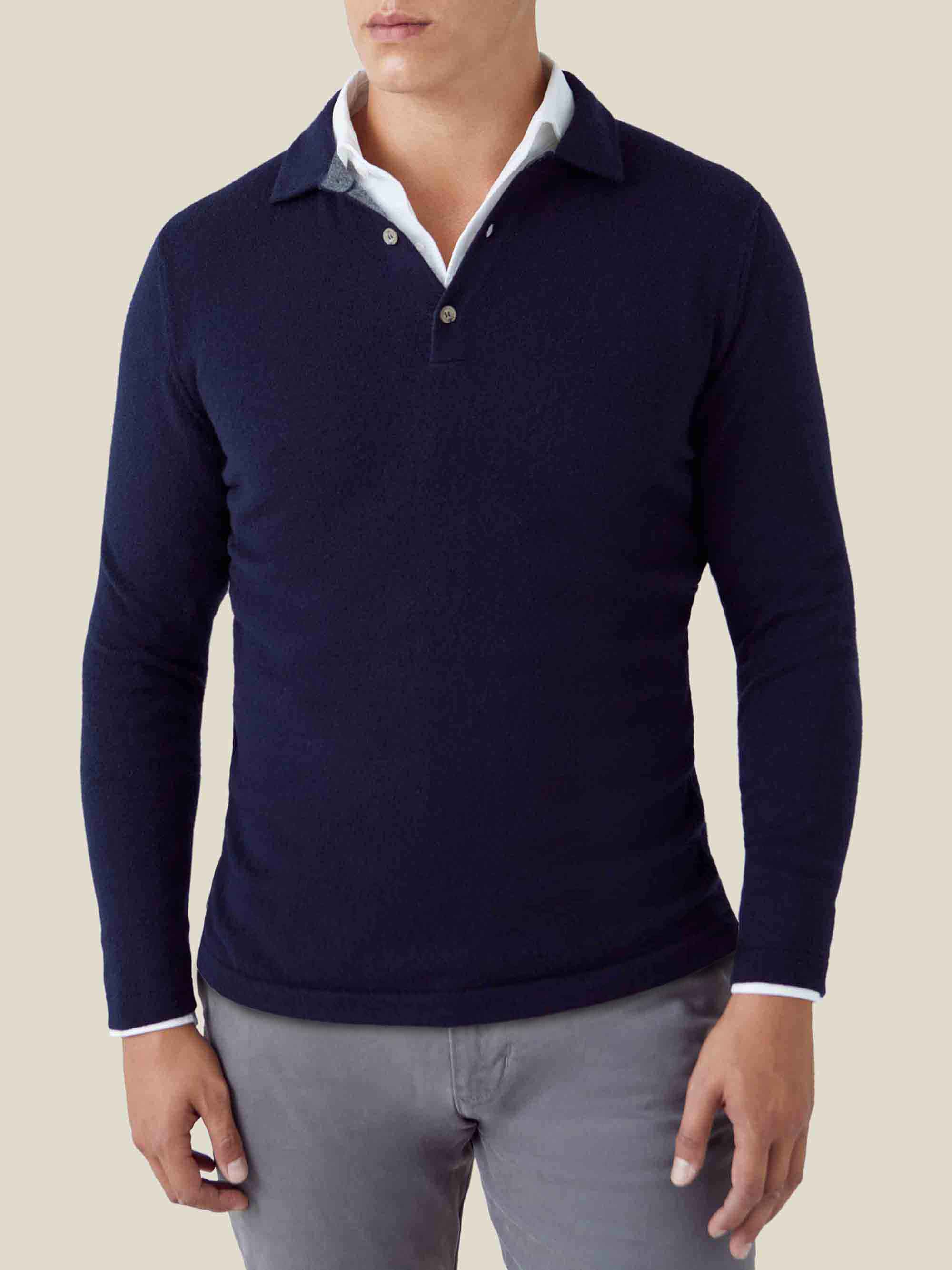 Luca Faloni 2-ply Cashmere Polo Sweater In Midnight Blue
