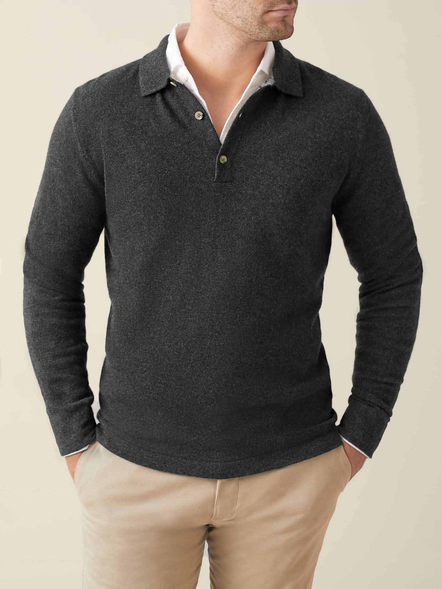 Luca Faloni Charcoal Grey Pure Cashmere Polo Sweater In Charcoal Grey