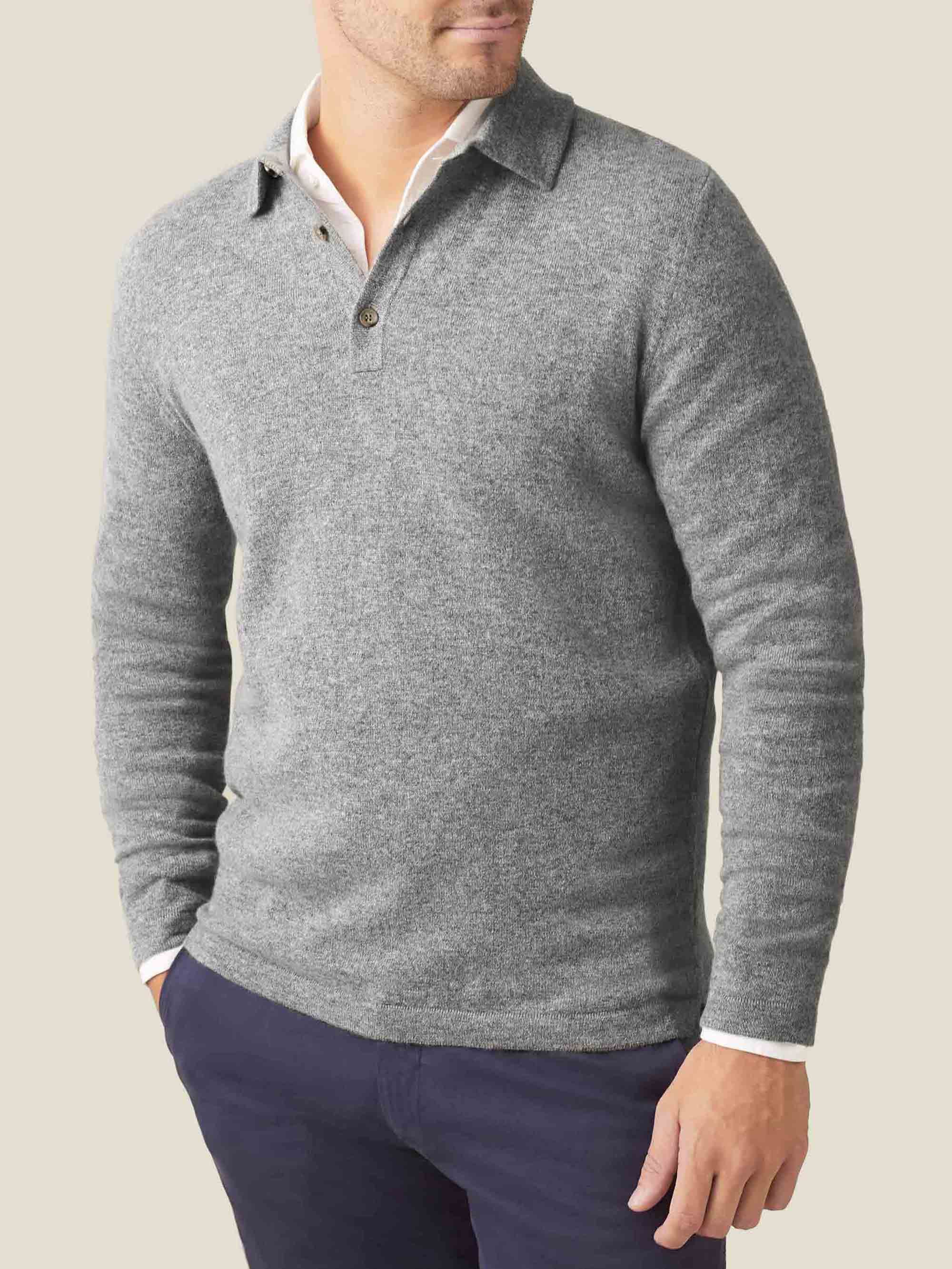 Luca Faloni Dolomiti Grey Pure Cashmere Polo Sweater In Dolomiti Grey