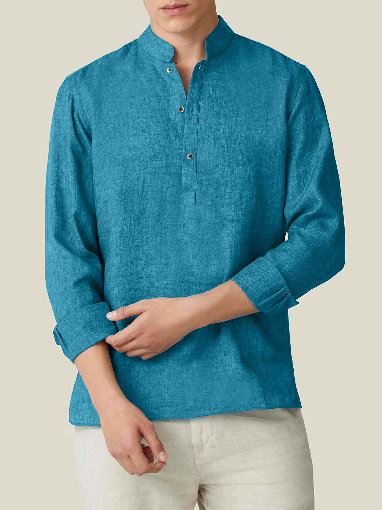 Luca Faloni Blue Lagoon Forte Linen Shirt In Blue Lagoon