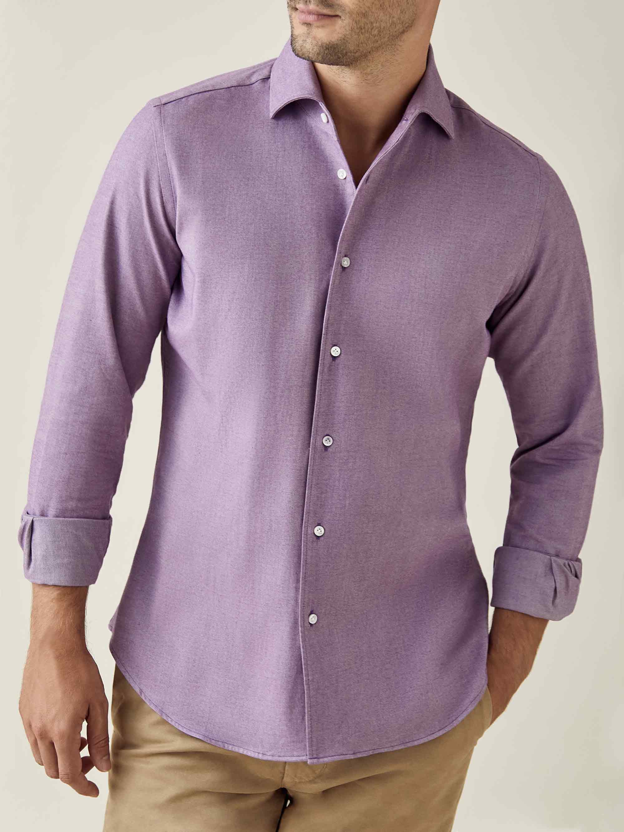 Luca Faloni Purple Brushed Cotton Shirt In Purple