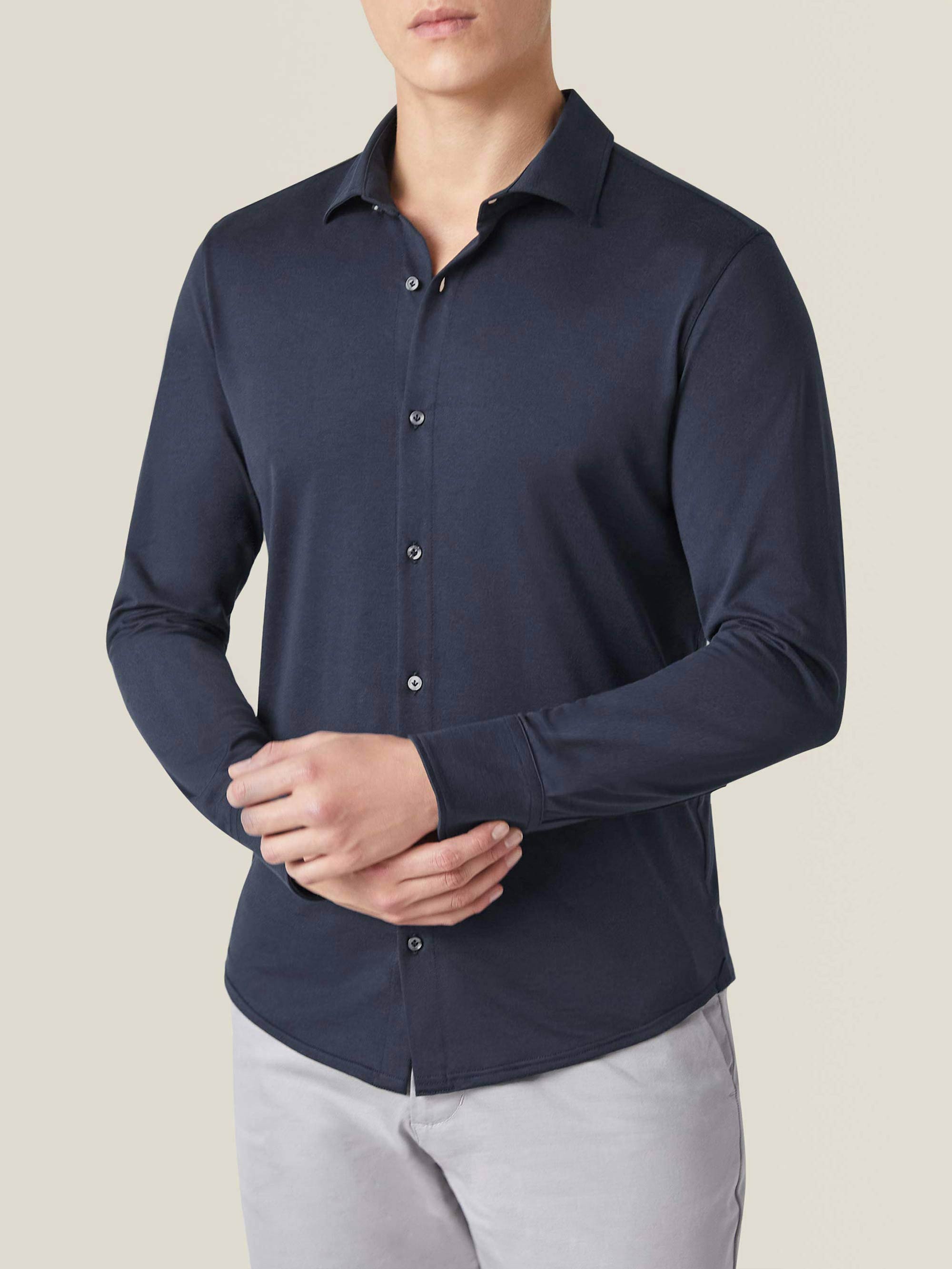 Luca Faloni Midnight Blue Como Silk-cotton Shirt In Midnight Blue
