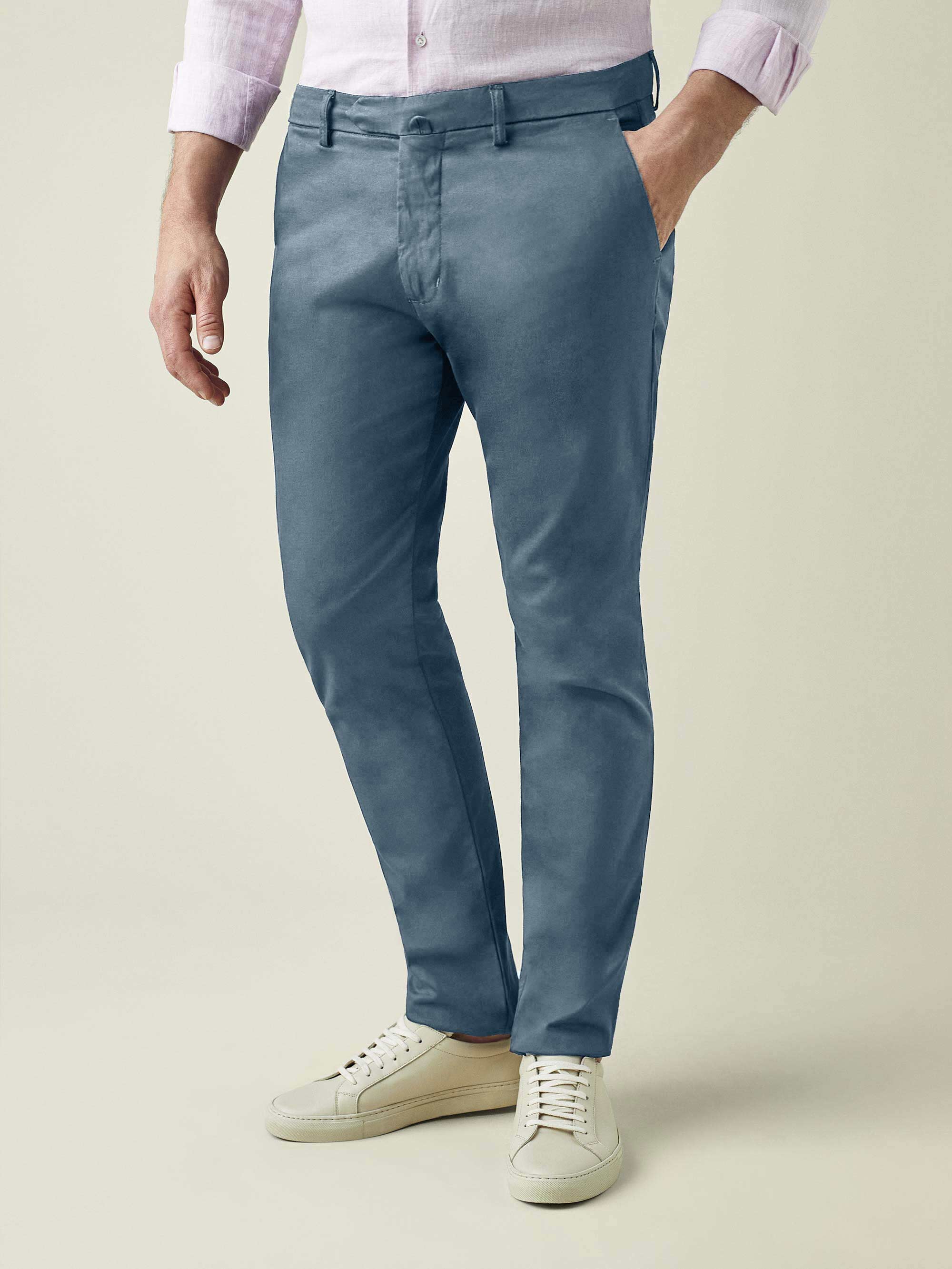 Luca Faloni Whipcord Cotton Lightweight Chinos In Steel Blue