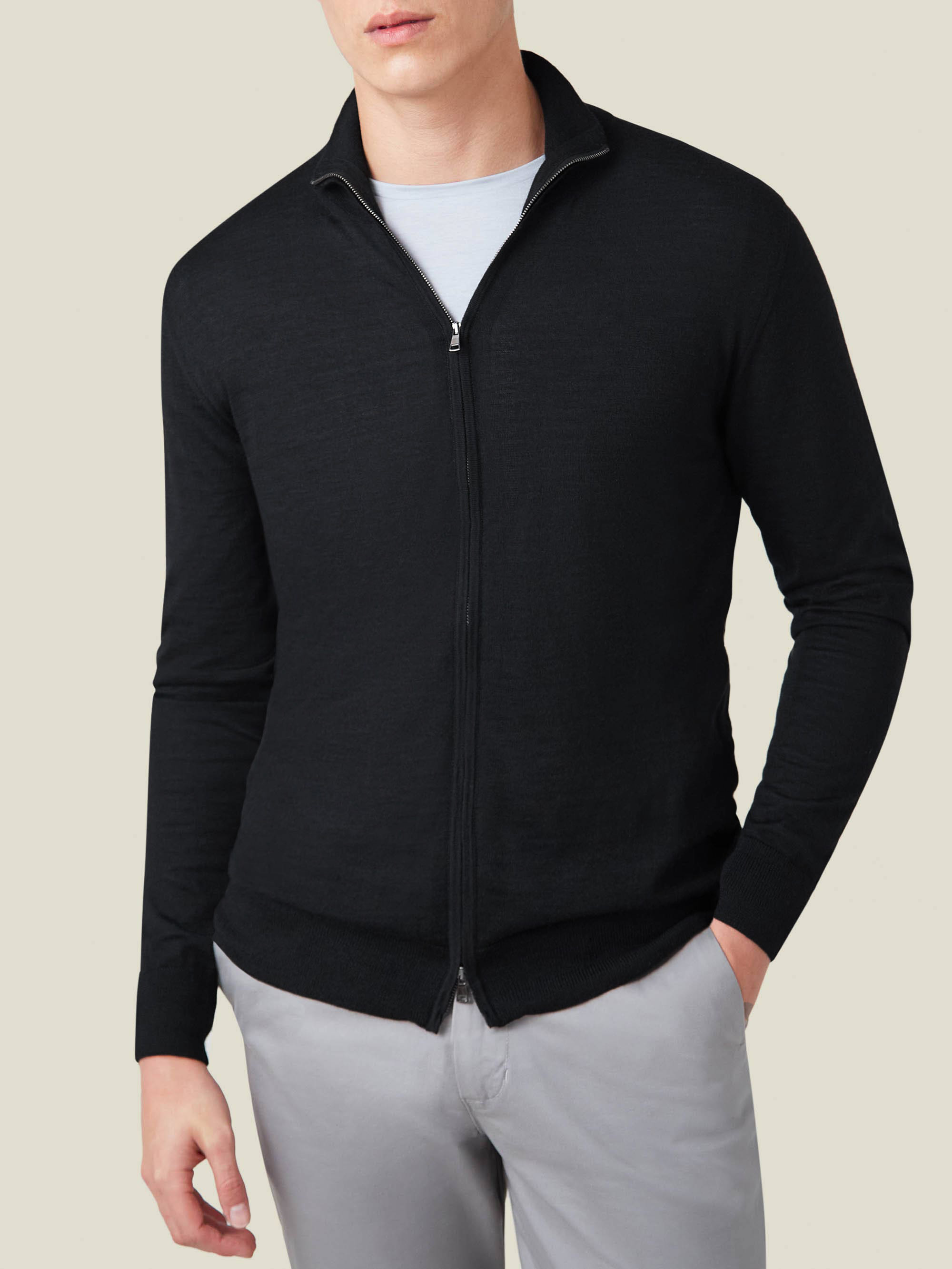 Luca Faloni Silk-cashmere Zip Cardigan In Black