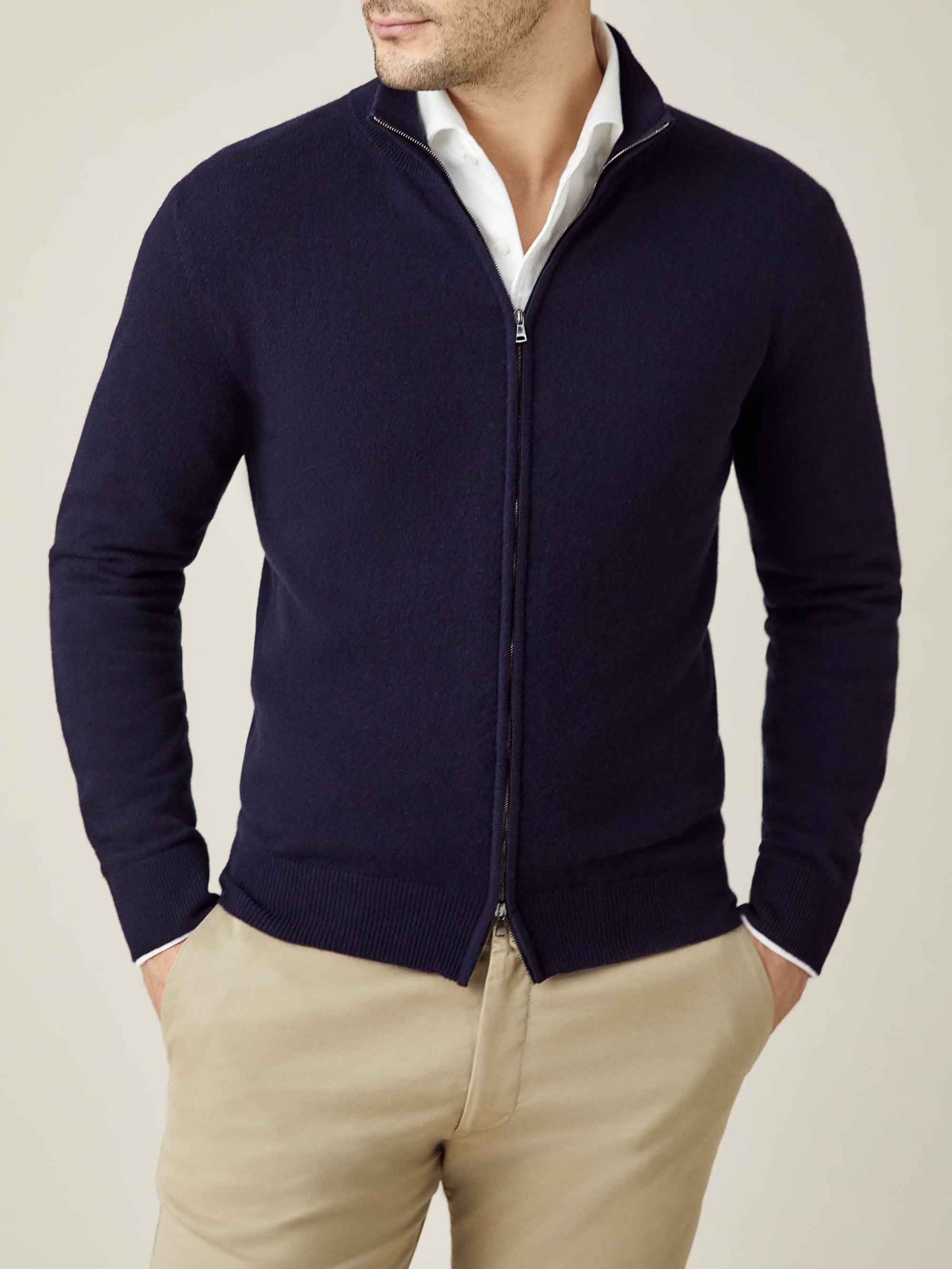 Luca Faloni 2-ply Cashmere Zip Cardigan In Midnight Blue