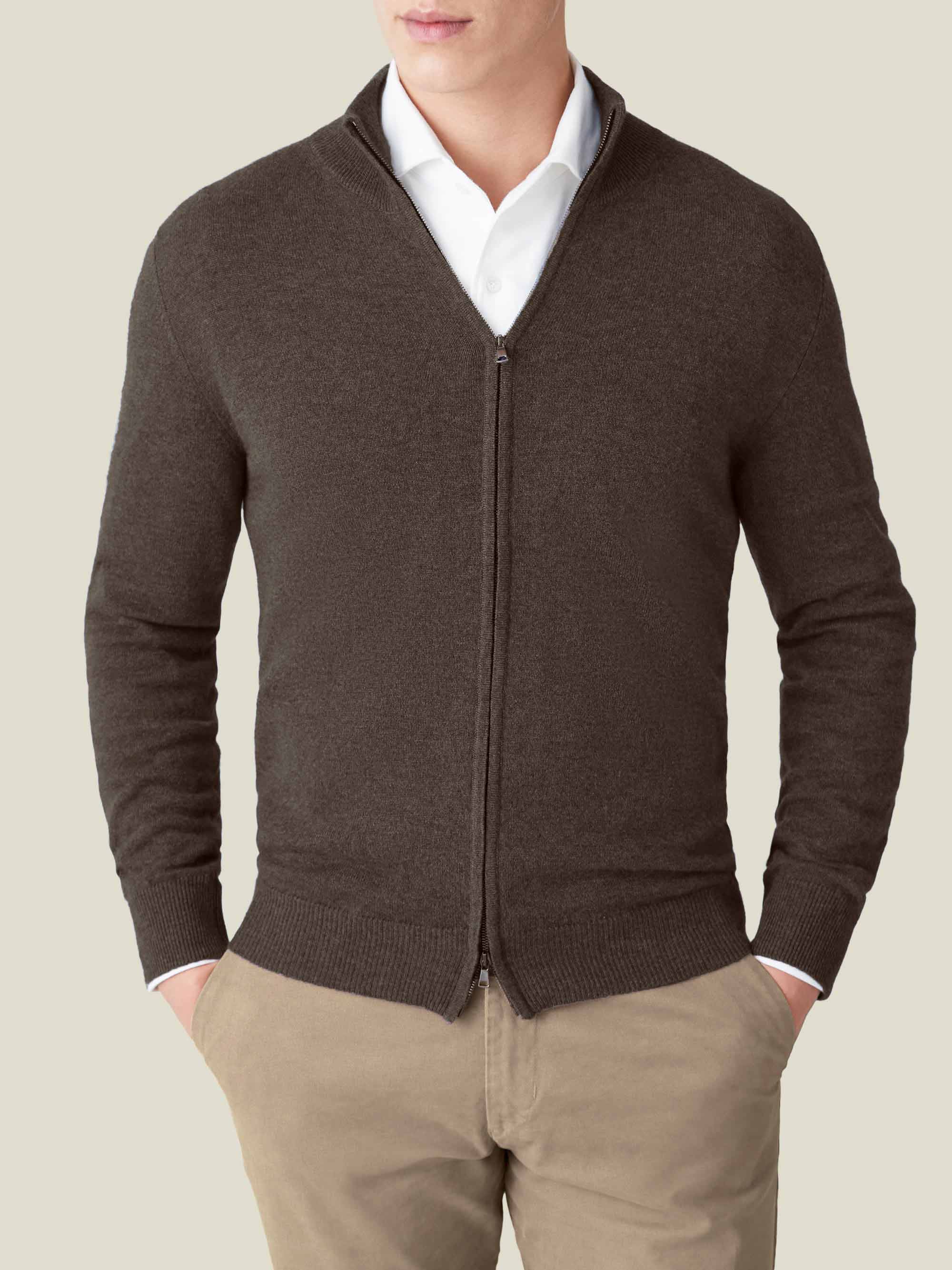 Luca Faloni Cashmere (2-ply) Zip Cardigan In Brown