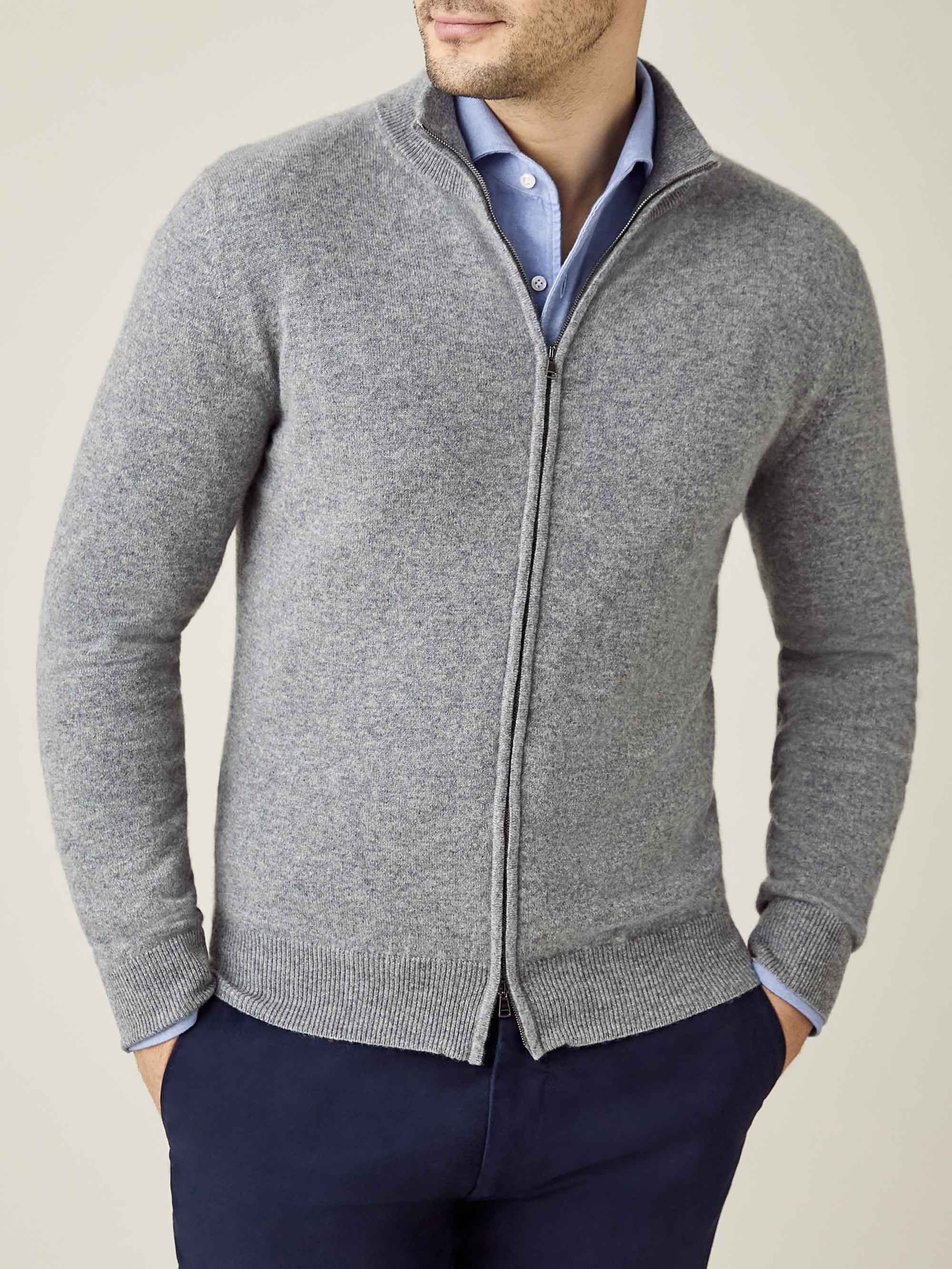 Luca Faloni Dolomiti Grey Pure Cashmere Zip Cardigan In Dolomiti Grey