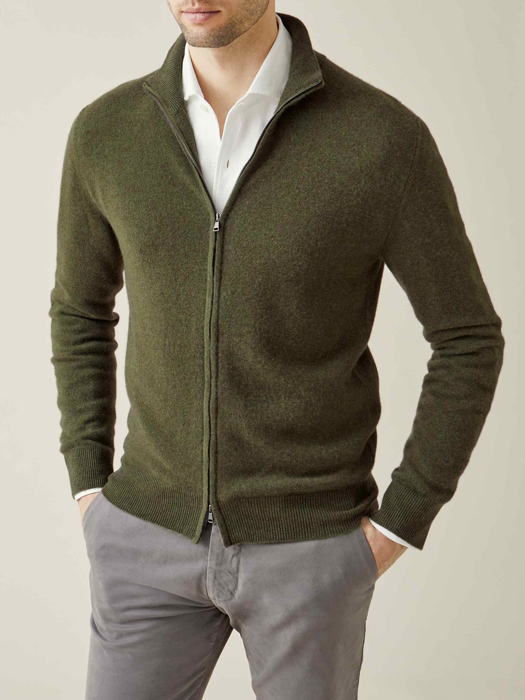 Luca Faloni Hunting Green Pure Cashmere Zip Cardigan In Hunting Green