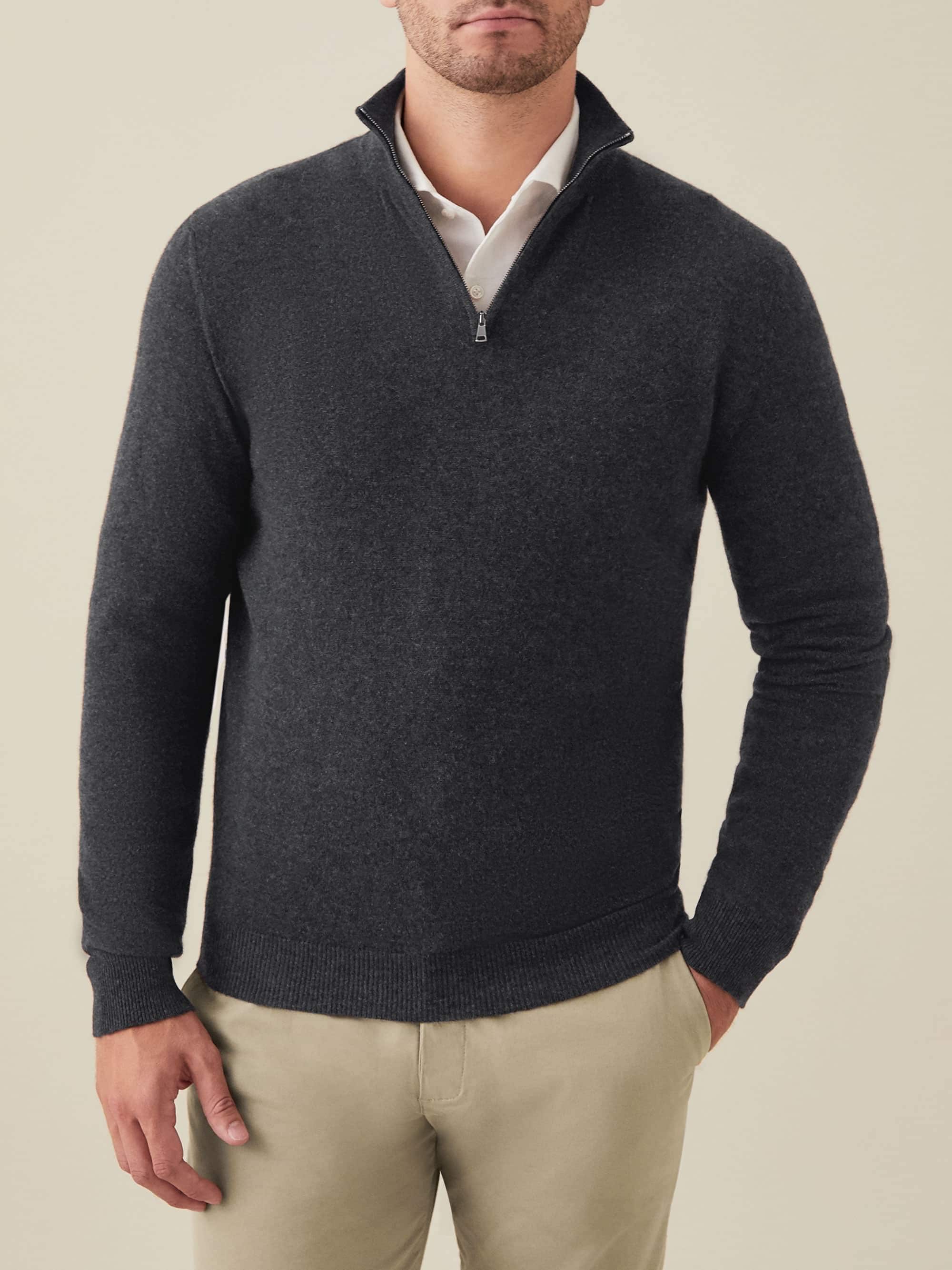 Luca Faloni Quarter-zip Jumper In Charcoal Grey