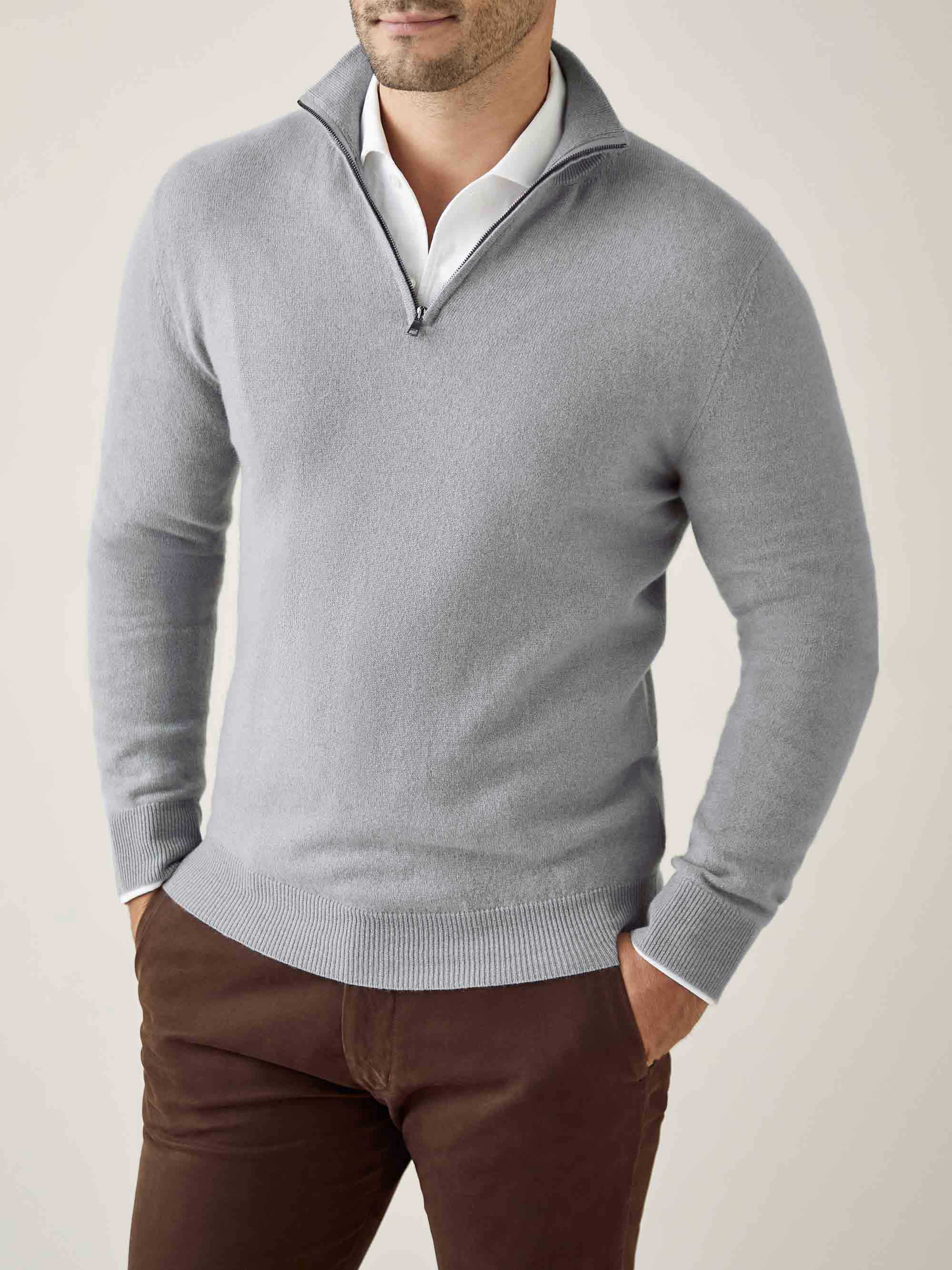 Luca Faloni Quarter-zip Jumper In Misty Grey