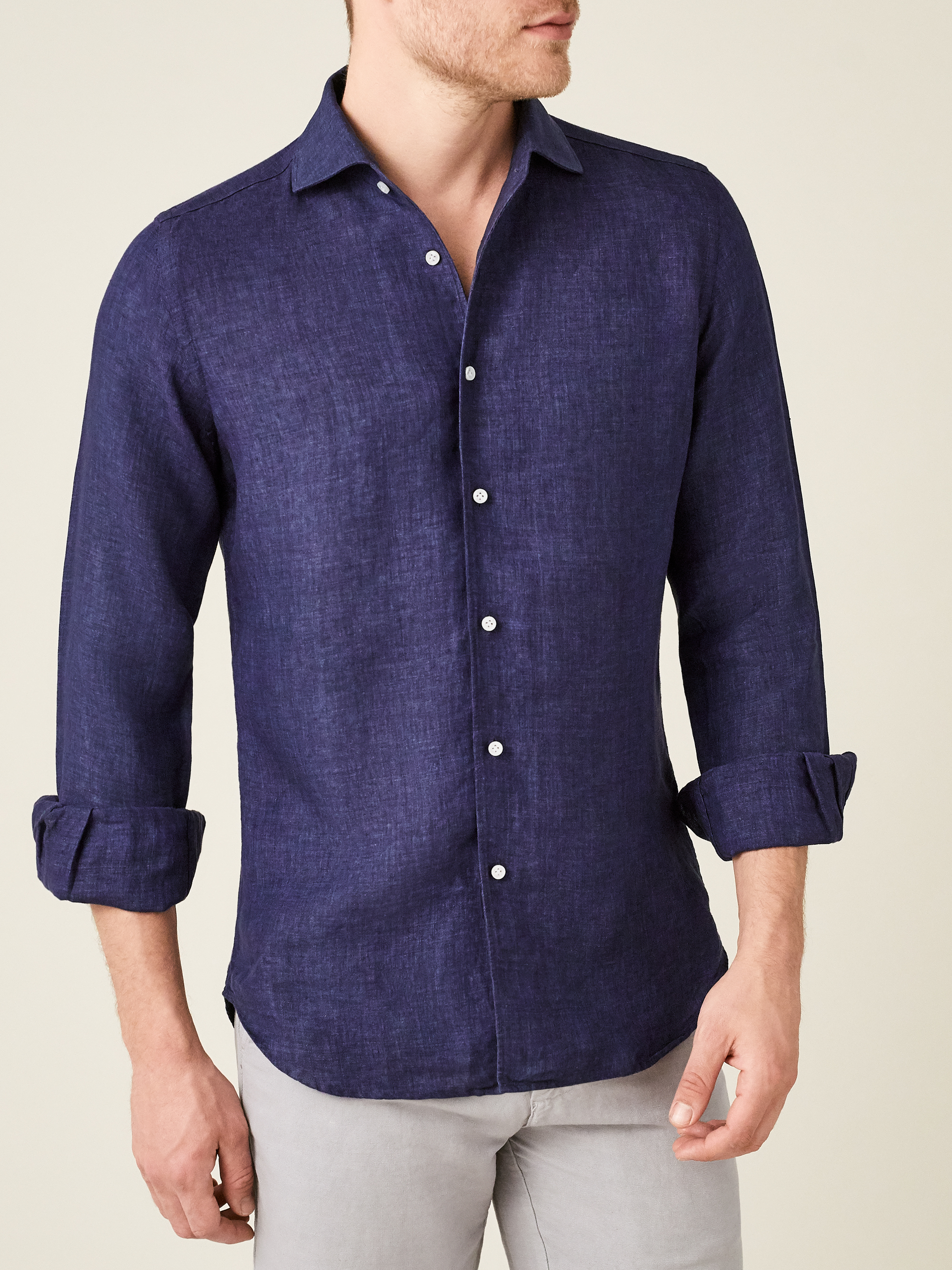 Luca Faloni Navy Blue Portofino Linen Shirt In Navy Blue