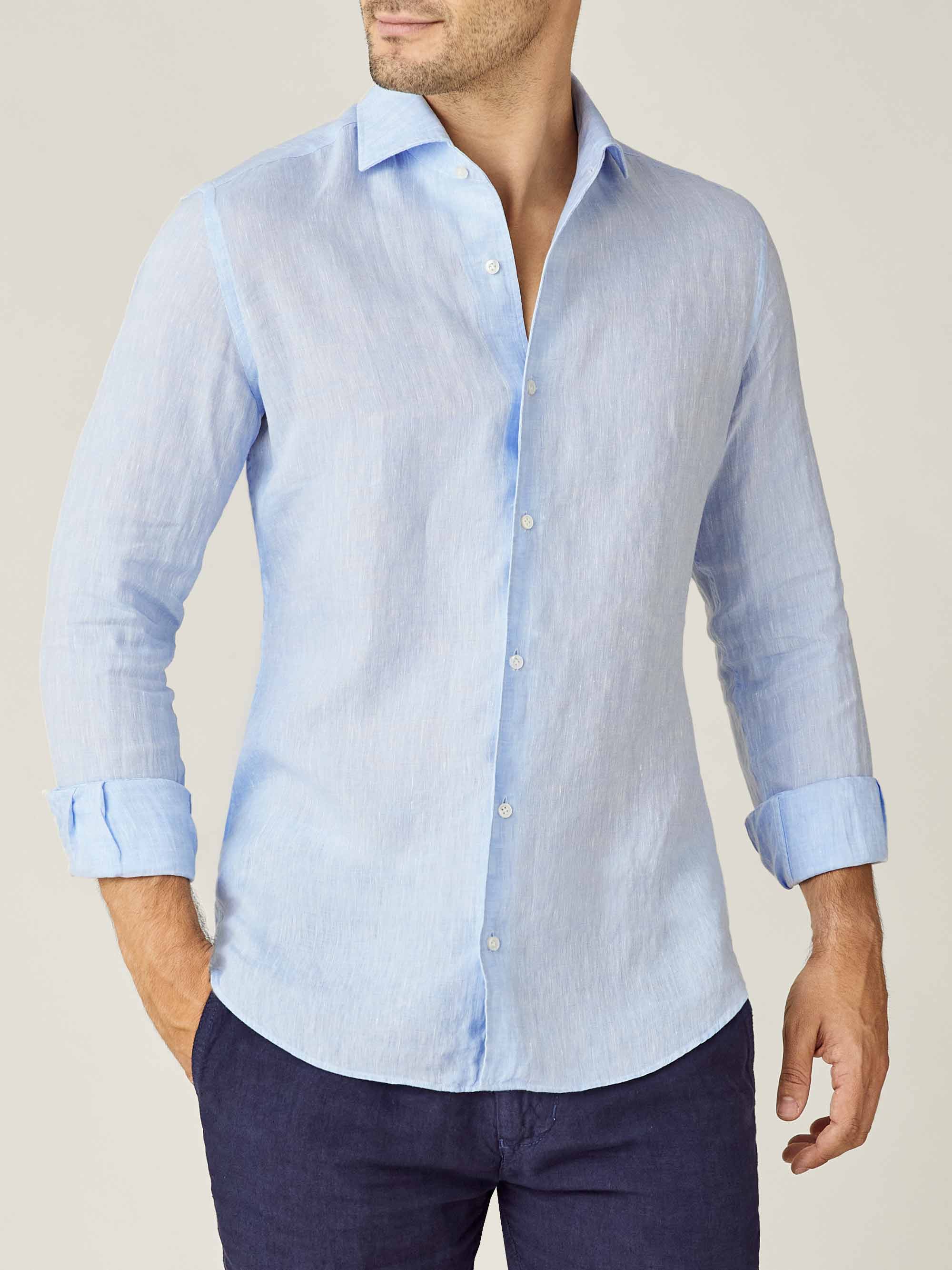 Luca Faloni Sky Blue Portofino Linen Shirt In Sky Blue