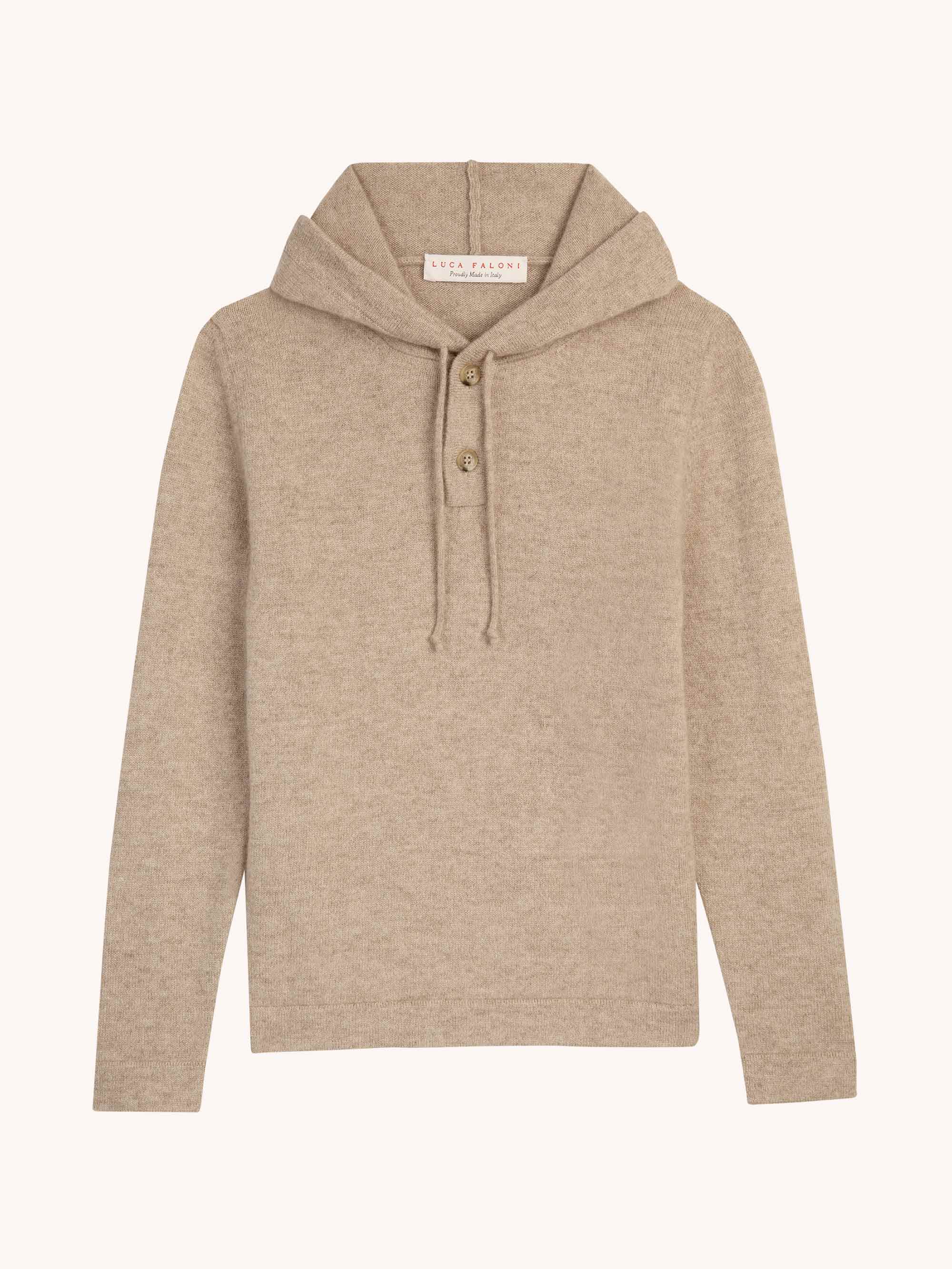 Luca Faloni Boys Hooded Jumper In Camel Beige