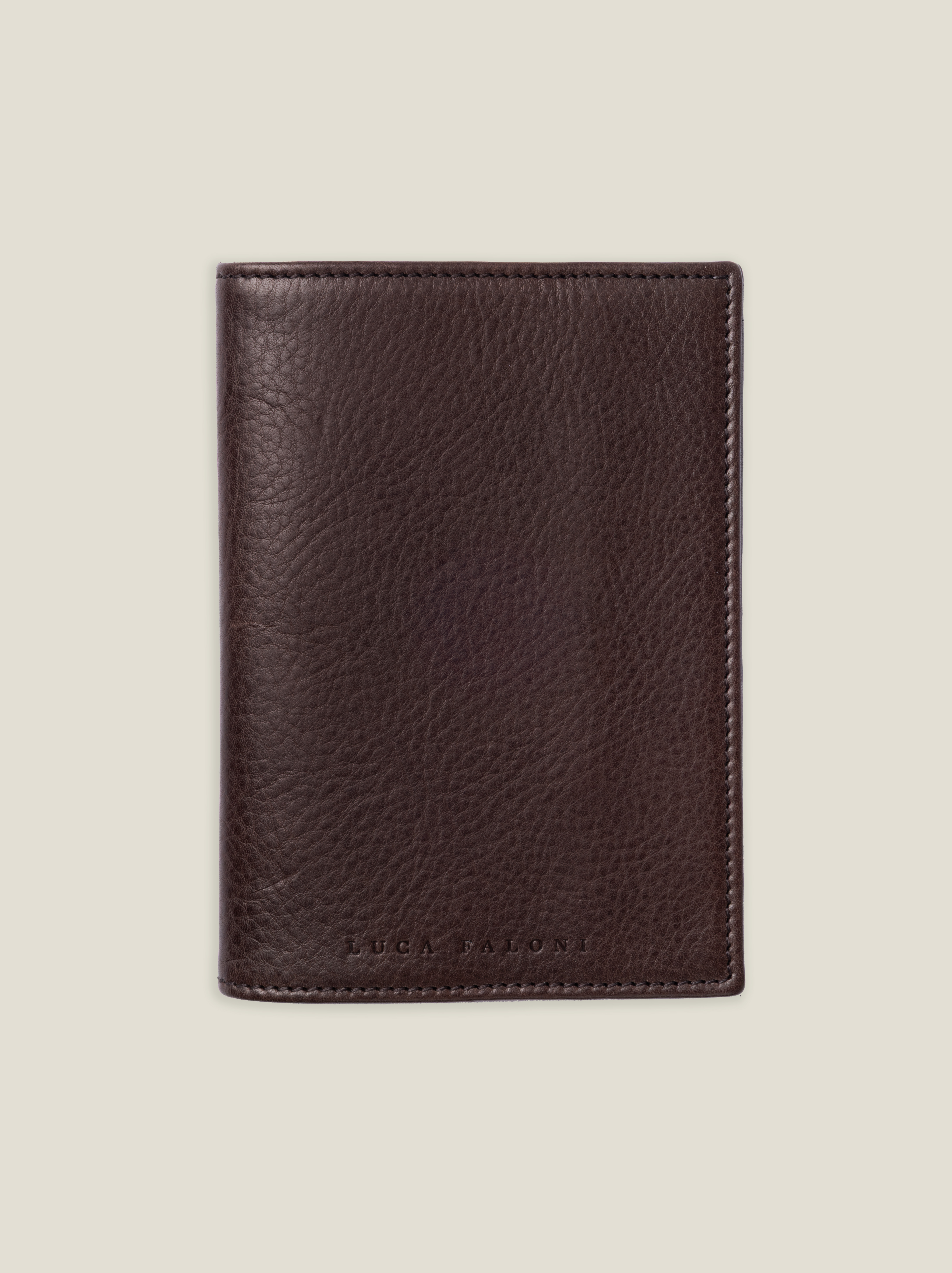 Luca Faloni Leather Passport Holder In Brown